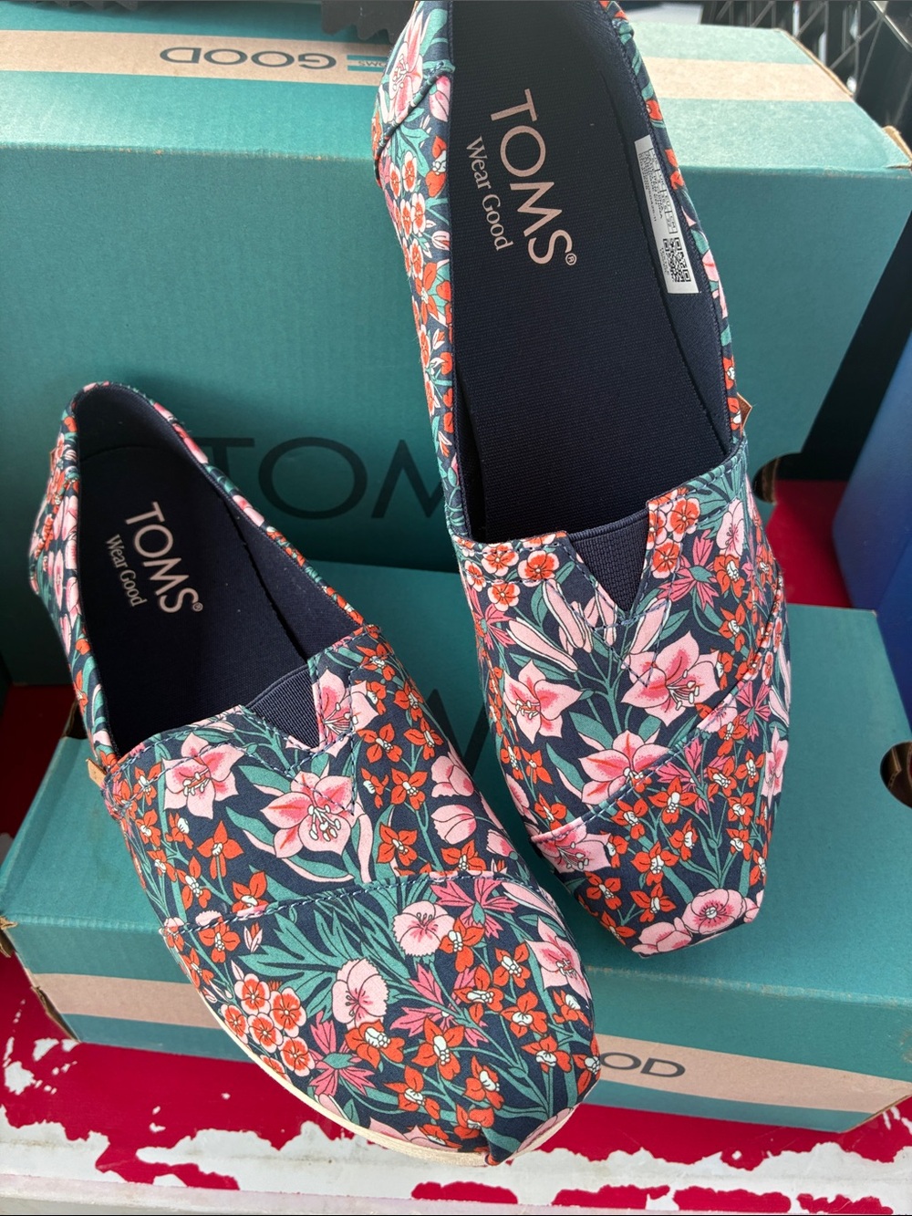Toms Floral Slip-On Flats in Navy, Pink & Coral
